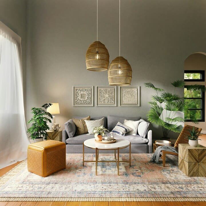 Peinture mur clair ambiance naturelle – Artisan peintre décoratif Nantes Peinture murale dans un salon de style méditerranéen lumineux